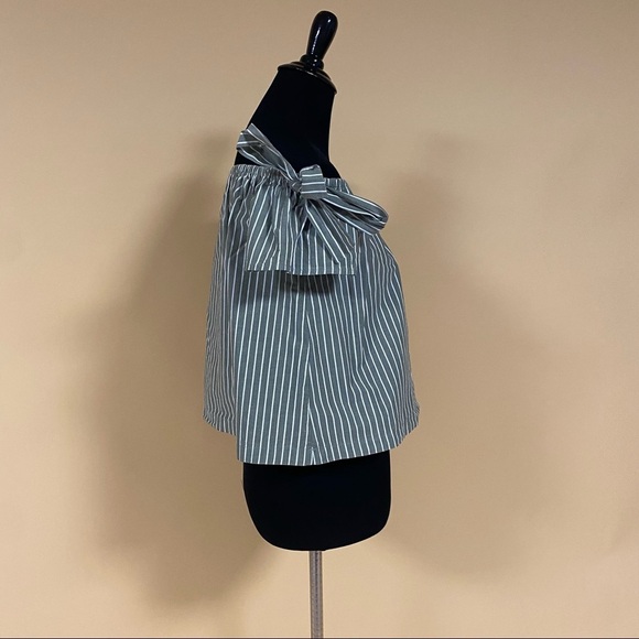 5/$20 Lush Green White Stripe Off the Shoulder Cotton Blouse Top Bows XS - Picture 5 of 10